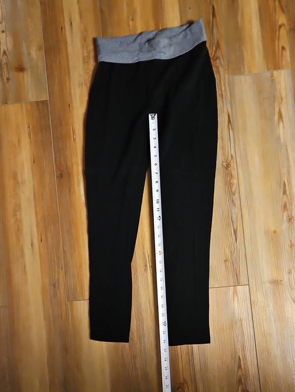 Black Maternity Leggings with Gray Fold-Over Waistband
